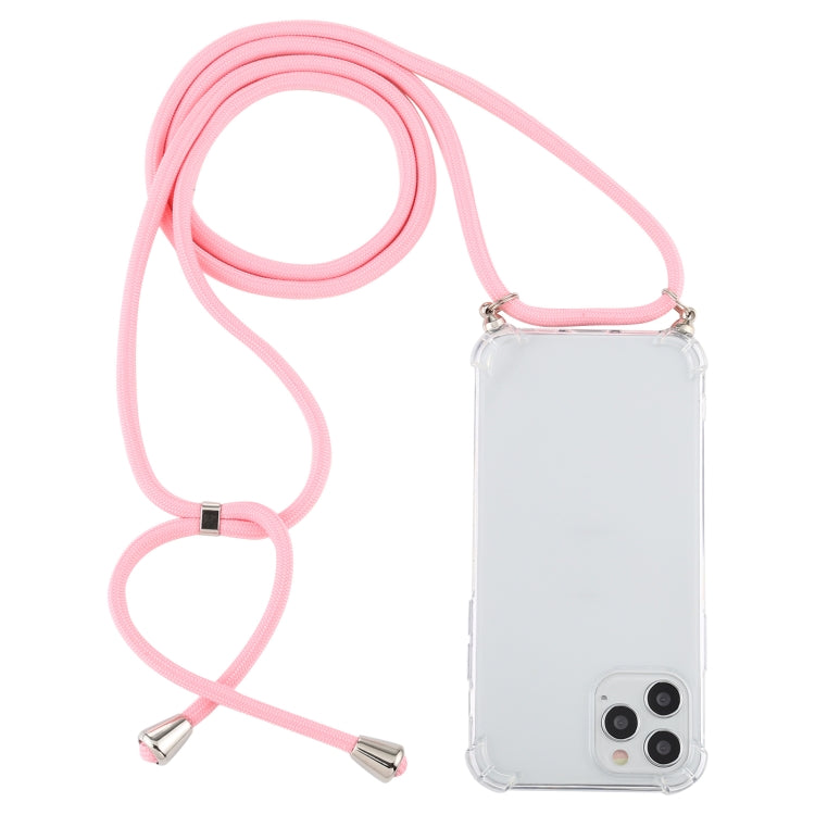 For iPhone 12 Pro Max Four-Corner Shockproof Transparent TPU Case with Lanyard