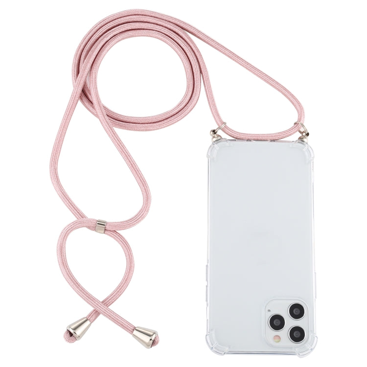 For iPhone 12 Pro Max Four-Corner Shockproof Transparent TPU Case with Lanyard