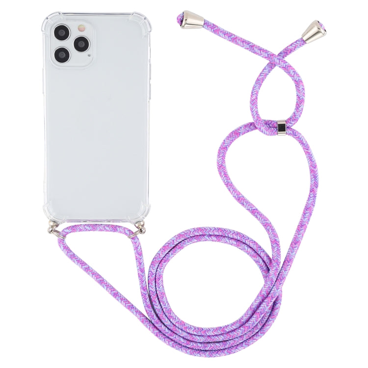 For iPhone 12 Pro Max Four-Corner Shockproof Transparent TPU Case with Lanyard