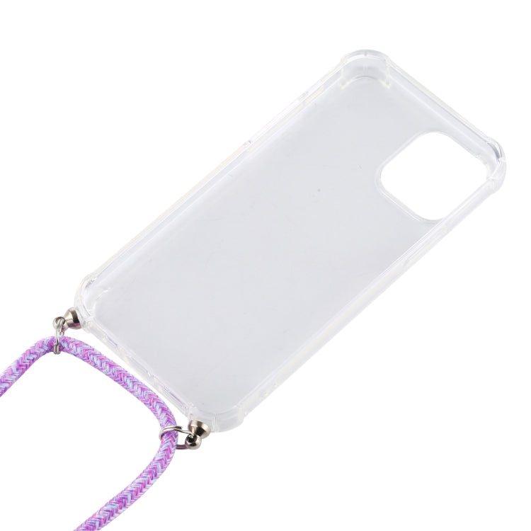 For iPhone 12 Pro Max Four-Corner Shockproof Transparent TPU Case with Lanyard