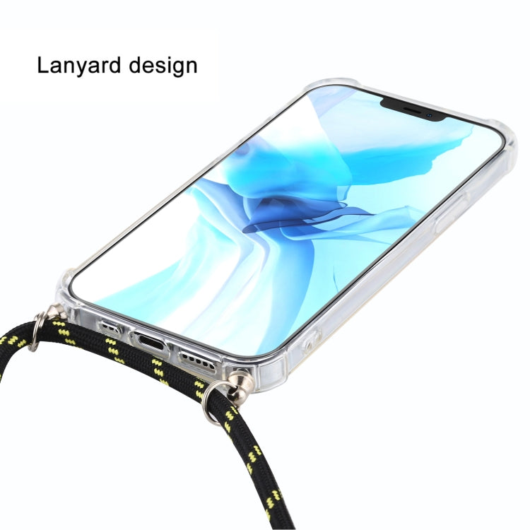 For iPhone 12 Pro Max Four-Corner Shockproof Transparent TPU Case with Lanyard