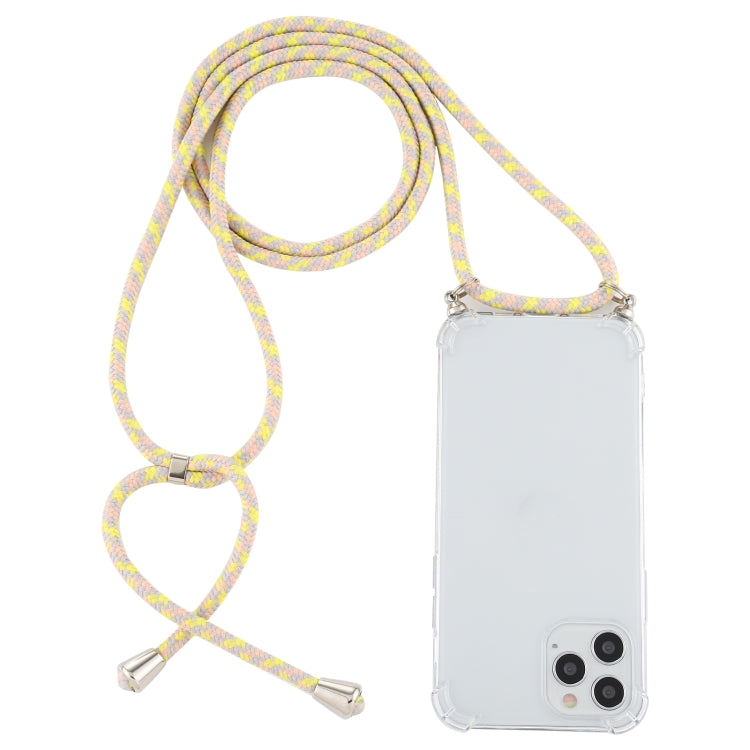For iPhone 12 Pro Max Four-Corner Shockproof Transparent TPU Case with Lanyard