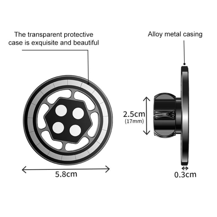 17mm Universal Ball MagSafe Magnetic Adapter Car Phone Holder Base, Type:C4 Solid Color Black