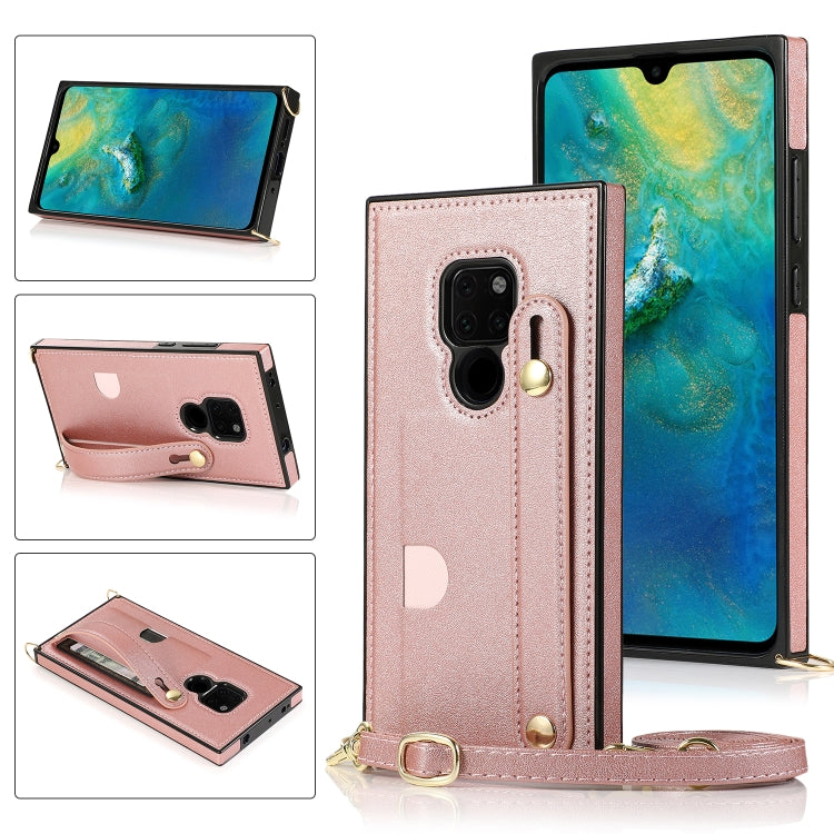 For Huawei Mate 20 Wrist Strap PU+TPU Shockproof Protective Case with Crossbody Lanyard & Holder & Card Slot