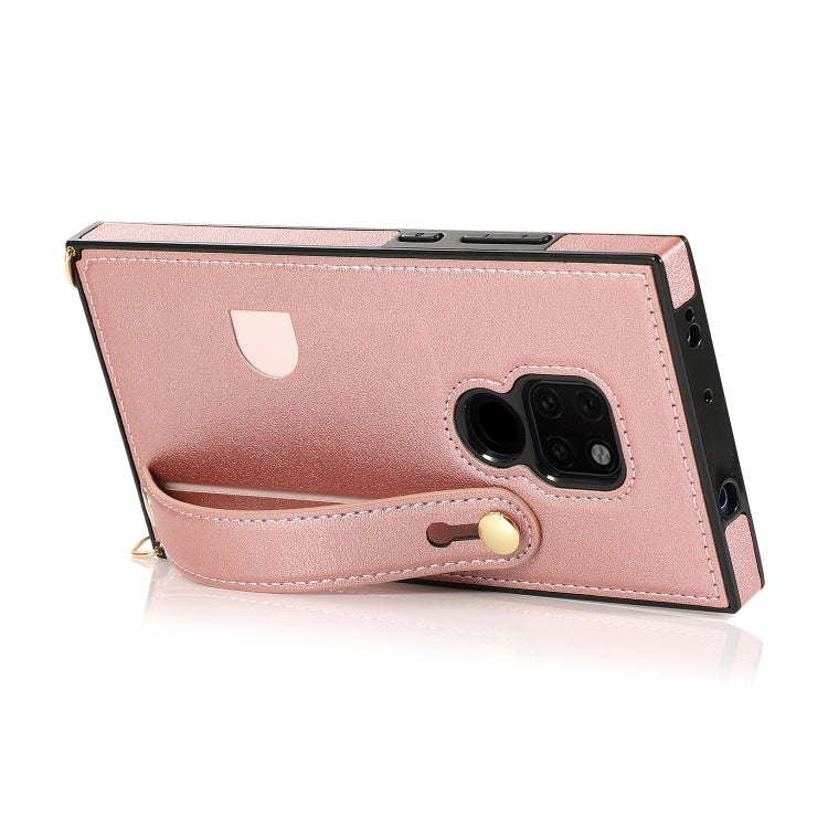 For Huawei Mate 20 Wrist Strap PU+TPU Shockproof Protective Case with Crossbody Lanyard & Holder & Card Slot