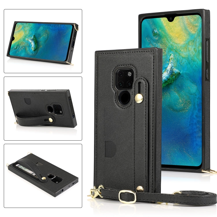 For Huawei Mate 20 Wrist Strap PU+TPU Shockproof Protective Case with Crossbody Lanyard & Holder & Card Slot