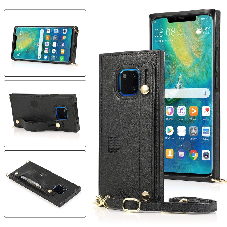 For Huawei Mate 20 Pro Wrist Strap PU+TPU Shockproof Protective Case with Crossbody Lanyard & Holder & Card Slot