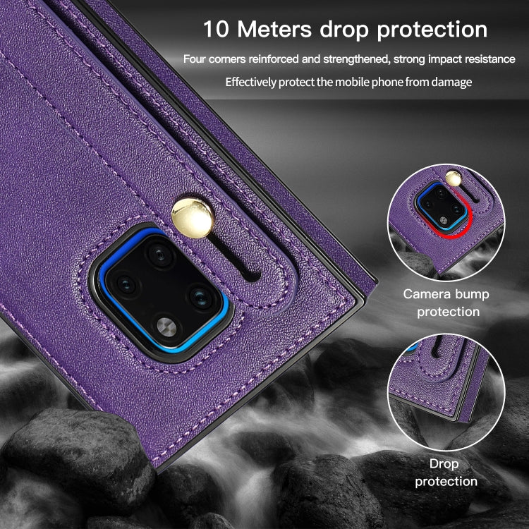For Huawei Mate 20 Pro Wrist Strap PU+TPU Shockproof Protective Case with Crossbody Lanyard & Holder & Card Slot