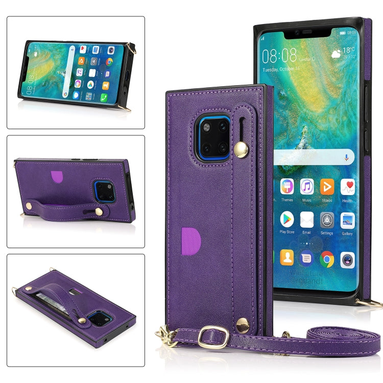 For Huawei Mate 20 Pro Wrist Strap PU+TPU Shockproof Protective Case with Crossbody Lanyard & Holder & Card Slot