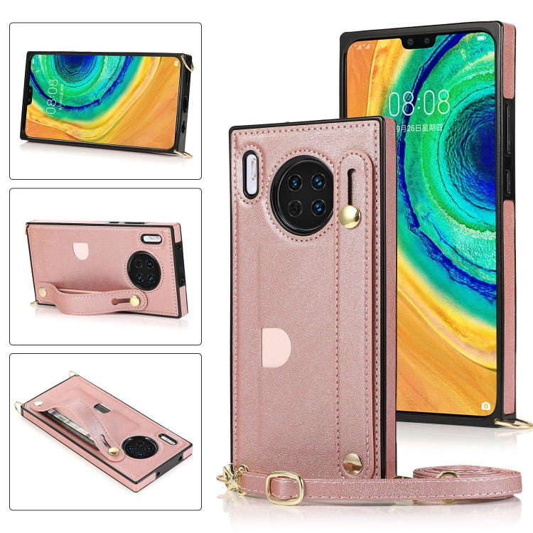 For Huawei Mate 30 Wrist Strap PU+TPU Shockproof Protective Case with Crossbody Lanyard & Holder & Card Slot