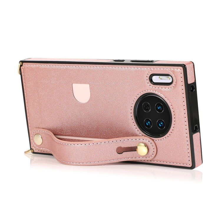 For Huawei Mate 30 Wrist Strap PU+TPU Shockproof Protective Case with Crossbody Lanyard & Holder & Card Slot