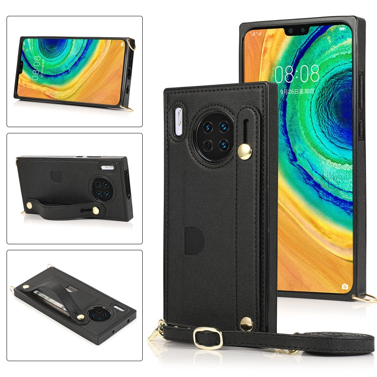 For Huawei Mate 30 Wrist Strap PU+TPU Shockproof Protective Case with Crossbody Lanyard & Holder & Card Slot