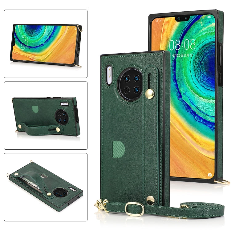 For Huawei Mate 30 Wrist Strap PU+TPU Shockproof Protective Case with Crossbody Lanyard & Holder & Card Slot