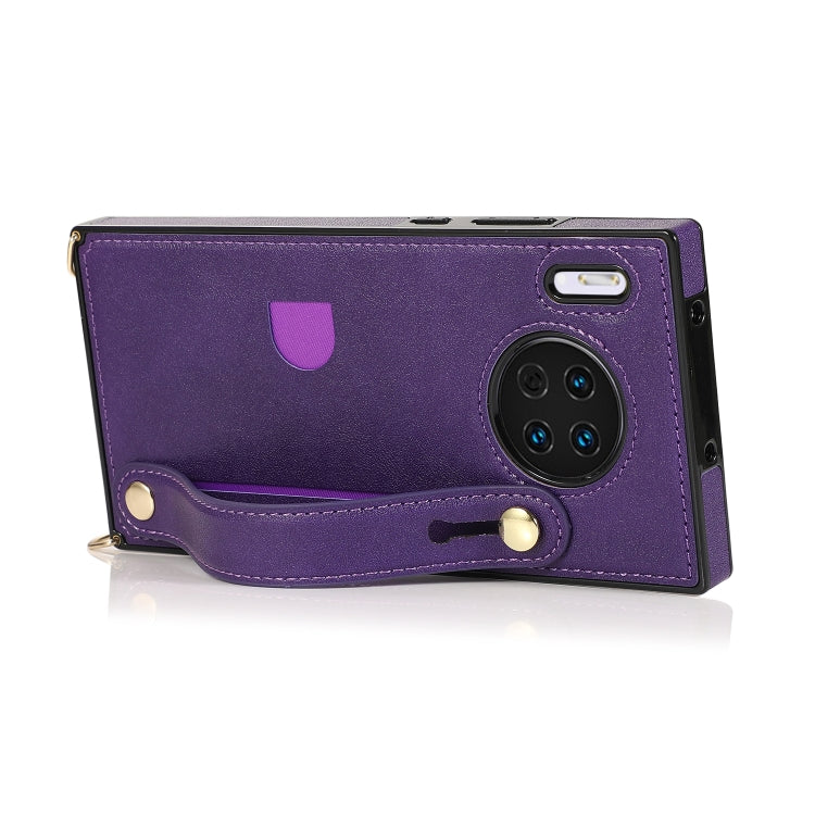 For Huawei Mate 30 Wrist Strap PU+TPU Shockproof Protective Case with Crossbody Lanyard & Holder & Card Slot