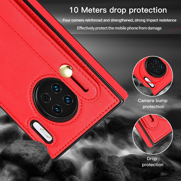 For Huawei Mate 30 Wrist Strap PU+TPU Shockproof Protective Case with Crossbody Lanyard & Holder & Card Slot