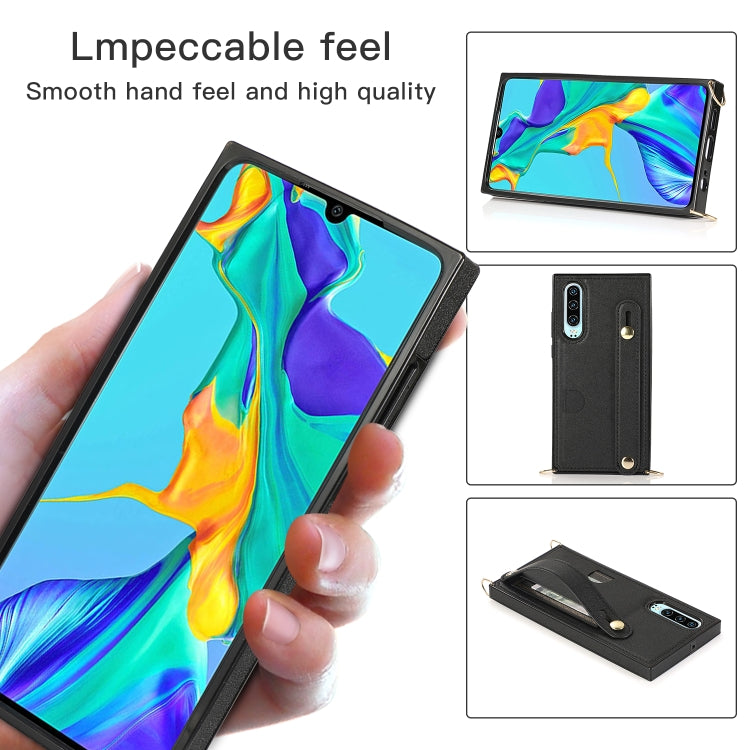 For Huawei P30 Wrist Strap PU+TPU Shockproof Protective Case with Crossbody Lanyard & Holder & Card Slot