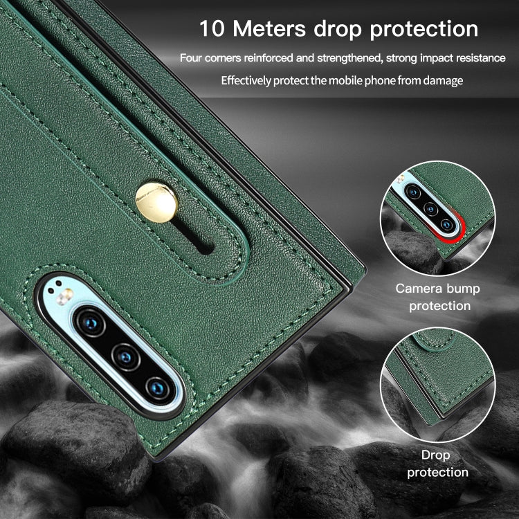 For Huawei P30 Wrist Strap PU+TPU Shockproof Protective Case with Crossbody Lanyard & Holder & Card Slot