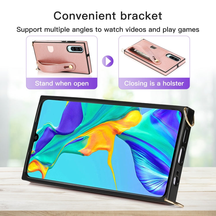For Huawei P30 Wrist Strap PU+TPU Shockproof Protective Case with Crossbody Lanyard & Holder & Card Slot