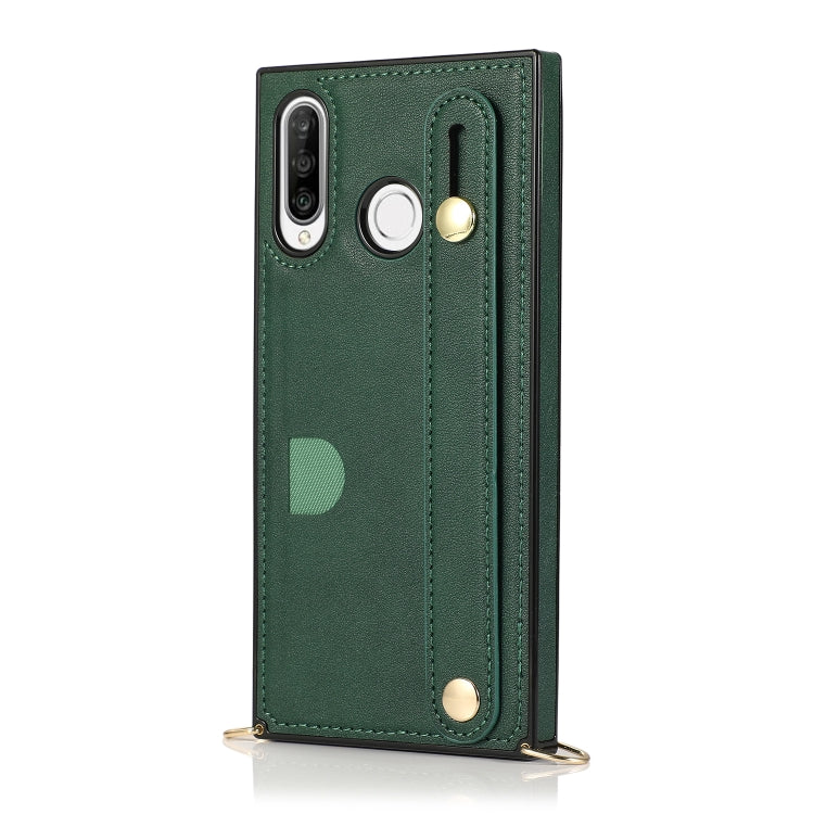 For Huawei P30 Lite Wrist Strap PU+TPU Shockproof Protective Case with Crossbody Lanyard & Holder & Card Slot