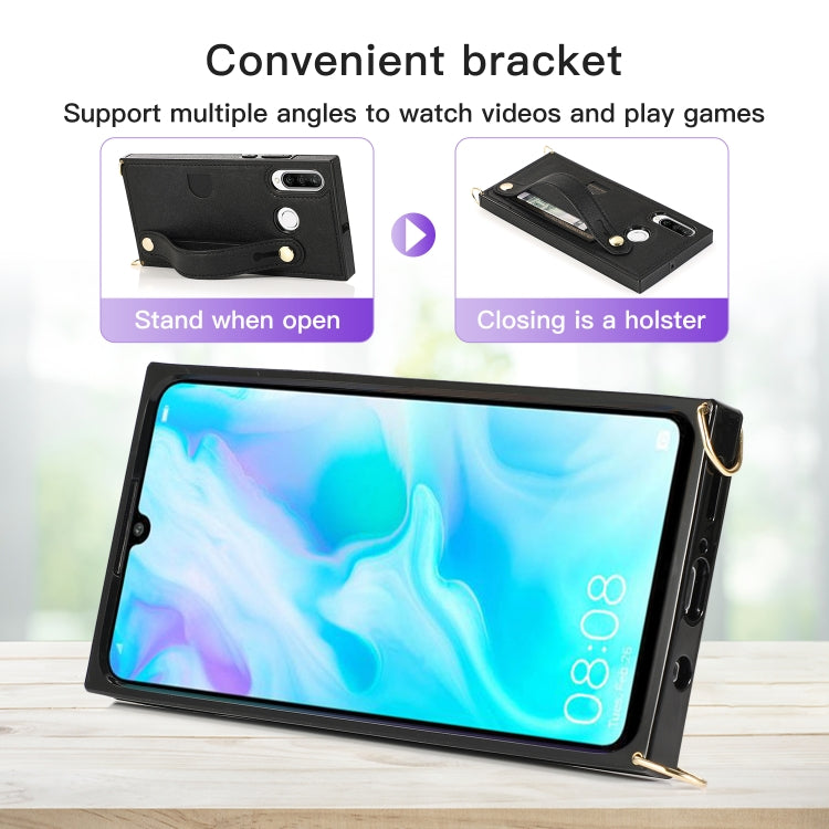 For Huawei P30 Lite Wrist Strap PU+TPU Shockproof Protective Case with Crossbody Lanyard & Holder & Card Slot