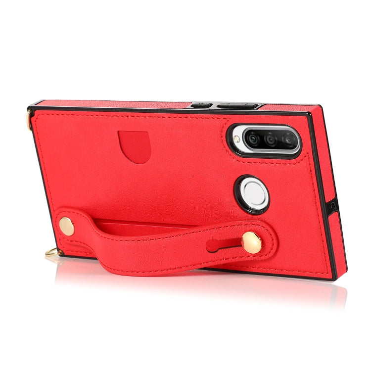 For Huawei P30 Lite Wrist Strap PU+TPU Shockproof Protective Case with Crossbody Lanyard & Holder & Card Slot
