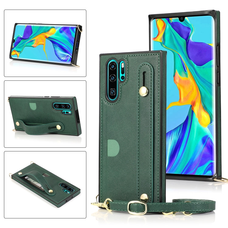 For Huawei P30 Pro Wrist Strap PU+TPU Shockproof Protective Case with Crossbody Lanyard & Holder & Card Slot