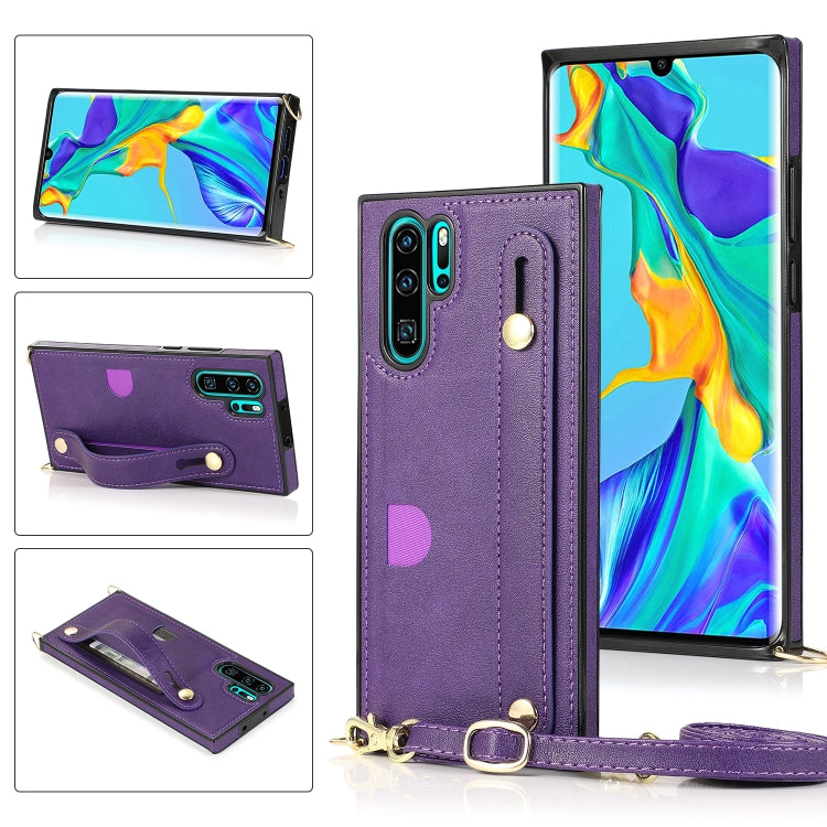 For Huawei P30 Pro Wrist Strap PU+TPU Shockproof Protective Case with Crossbody Lanyard & Holder & Card Slot