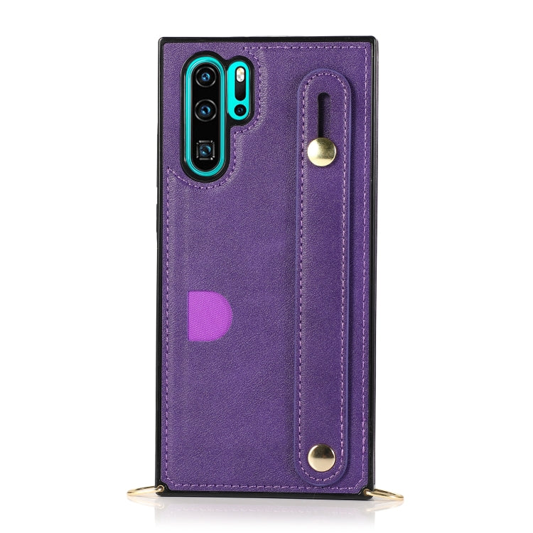 For Huawei P30 Pro Wrist Strap PU+TPU Shockproof Protective Case with Crossbody Lanyard & Holder & Card Slot
