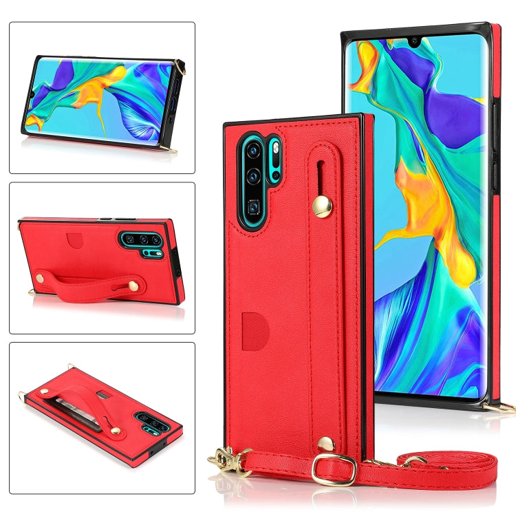 For Huawei P30 Pro Wrist Strap PU+TPU Shockproof Protective Case with Crossbody Lanyard & Holder & Card Slot