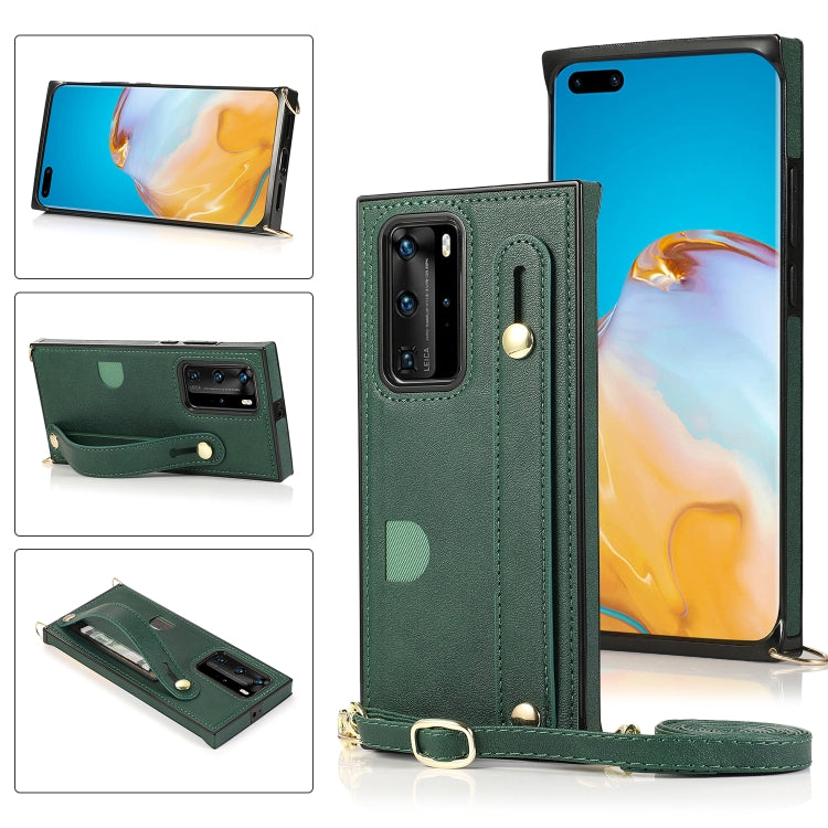 For Huawei P40 Wrist Strap PU+TPU Shockproof Protective Case with Crossbody Lanyard & Holder & Card Slot