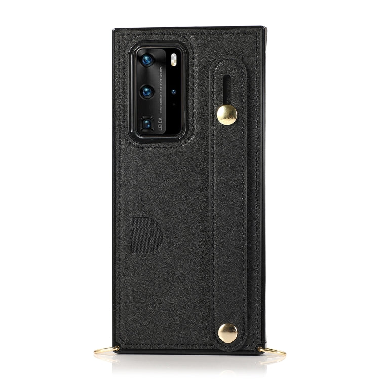 For Huawei P40 Wrist Strap PU+TPU Shockproof Protective Case with Crossbody Lanyard & Holder & Card Slot