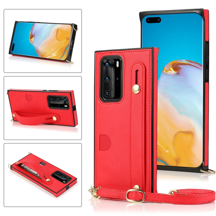 For Huawei P40 Wrist Strap PU+TPU Shockproof Protective Case with Crossbody Lanyard & Holder & Card Slot