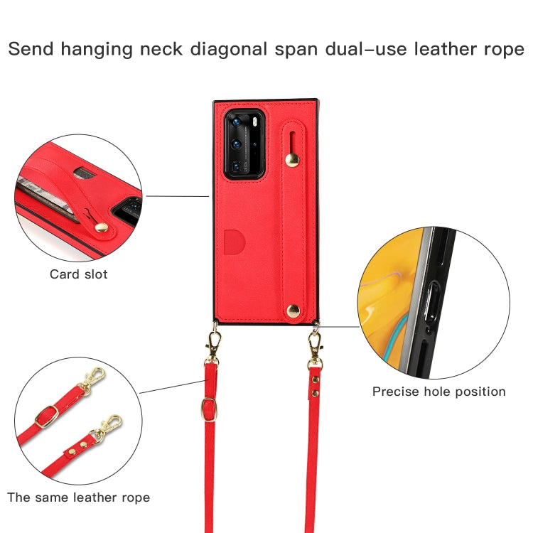 For Huawei P40 Wrist Strap PU+TPU Shockproof Protective Case with Crossbody Lanyard & Holder & Card Slot