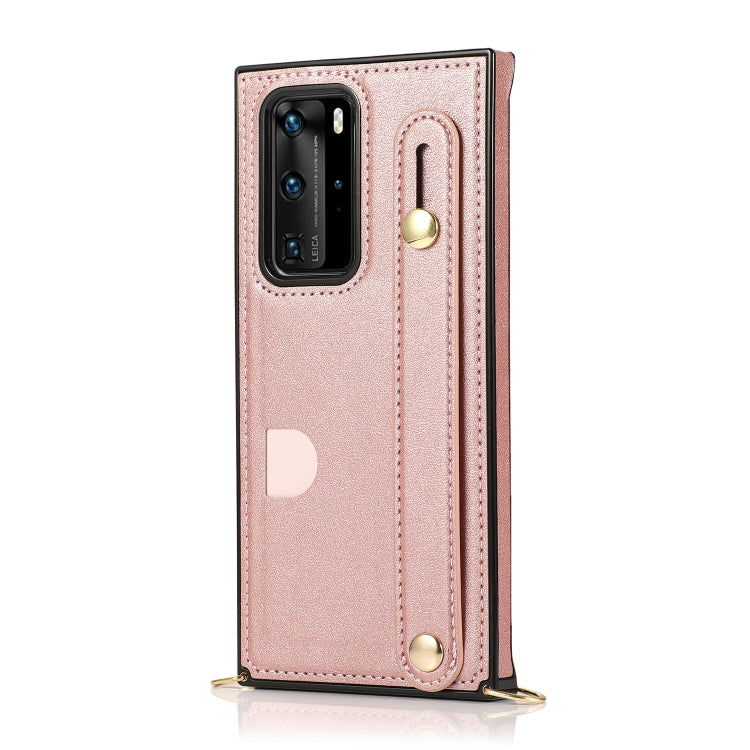 For Huawei P40 Pro Wrist Strap PU+TPU Shockproof Protective Case with Crossbody Lanyard & Holder & Card Slot