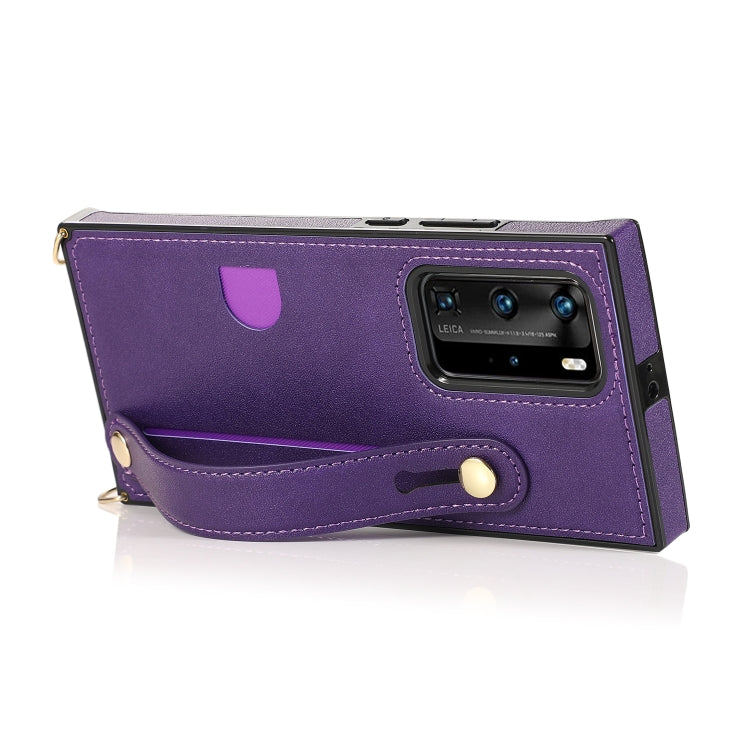 For Huawei P40 Pro Wrist Strap PU+TPU Shockproof Protective Case with Crossbody Lanyard & Holder & Card Slot
