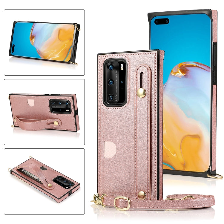 For Huawei P40 Pro Plus Wrist Strap PU+TPU Shockproof Protective Case with Crossbody Lanyard & Holder & Card Slot