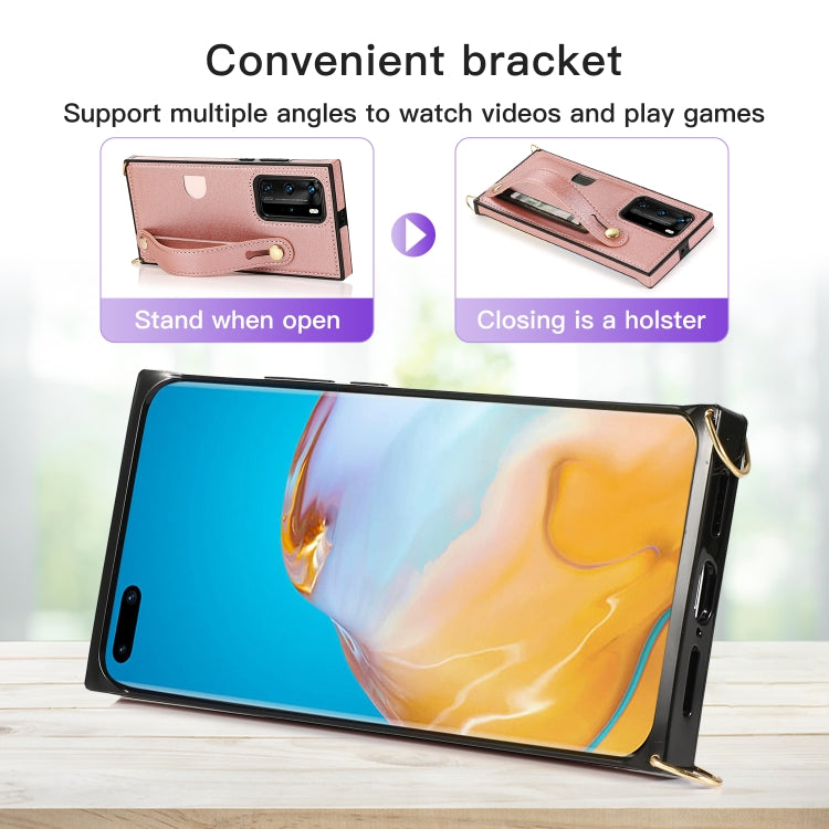 For Huawei P40 Pro Plus Wrist Strap PU+TPU Shockproof Protective Case with Crossbody Lanyard & Holder & Card Slot