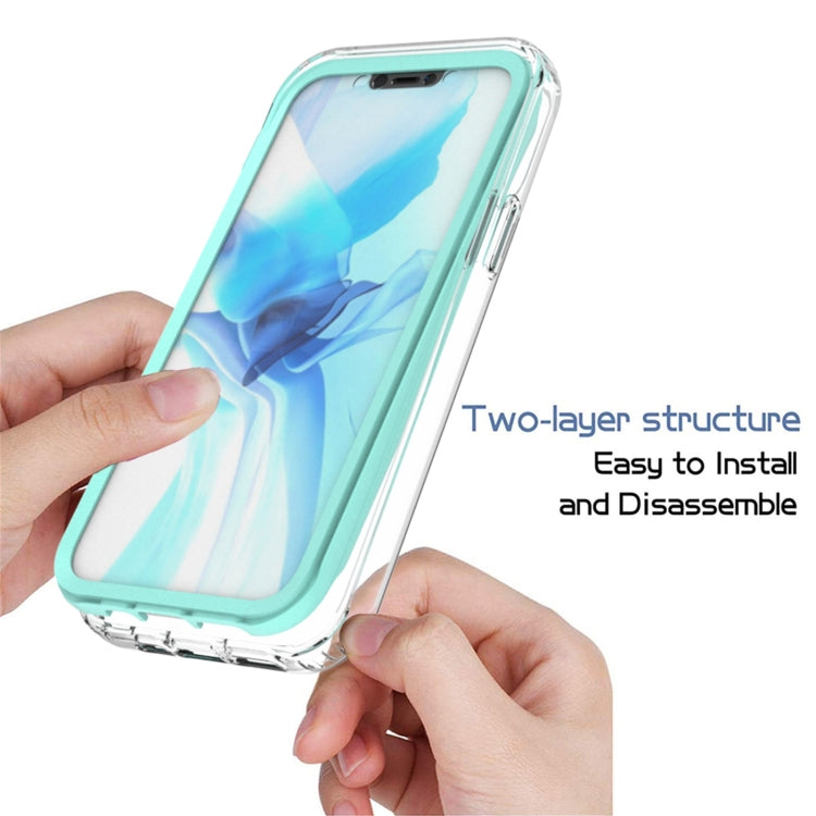 For iPhone 12 / 12 Pro Shockproof TPU Frame + Clear PC Back Case + Front PET Screen Protector