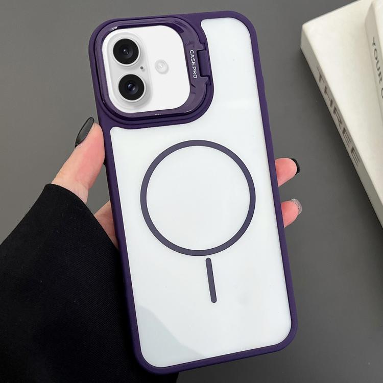 For iPhone 16 PC Lens Holder MagSafe Magnetic Phone Case