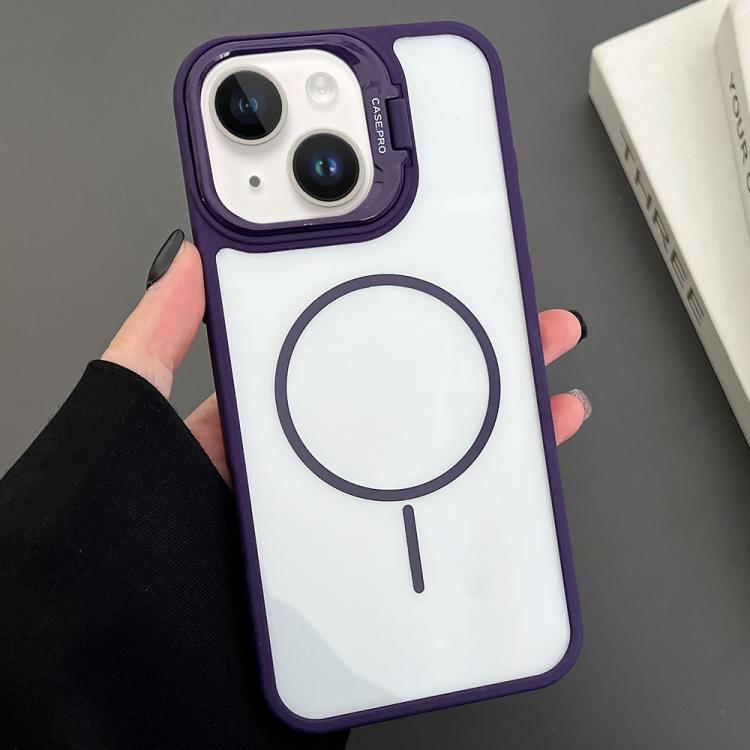 For iPhone 14 Plus PC Lens Holder MagSafe Magnetic Phone Case