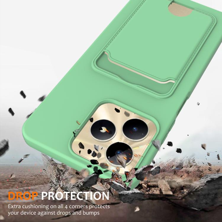 For Realme Narzo N53 4G / Note 50 4G Integrated Card Bag Solid Color Liquid Silicone Phone Case with Lanyard