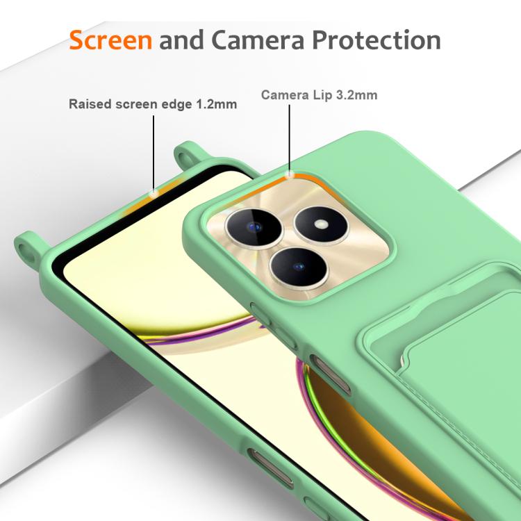For Realme Narzo N53 4G / Note 50 4G Integrated Card Bag Solid Color Liquid Silicone Phone Case with Lanyard