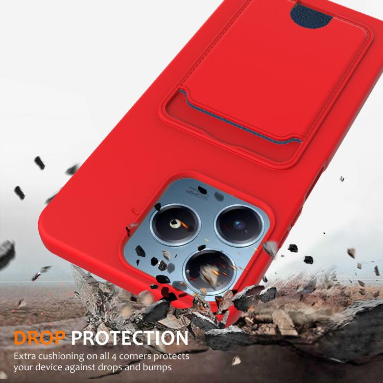 For Realme Note 60 / Note 60x Integrated Card Bag Solid Color Liquid Silicone Phone Case with Lanyard