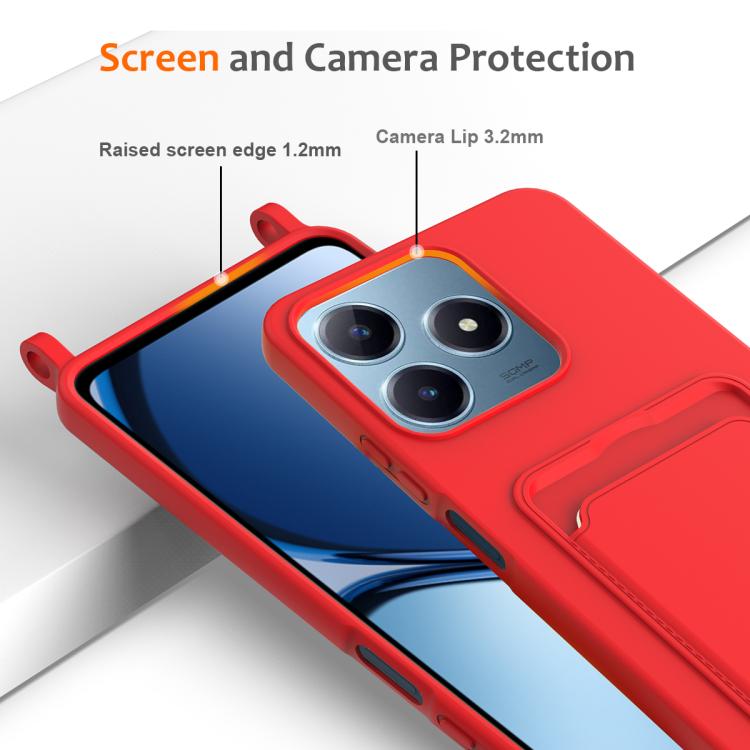For Realme Note 60 / Note 60x Integrated Card Bag Solid Color Liquid Silicone Phone Case with Lanyard