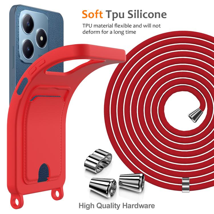 For Realme Note 60 / Note 60x Integrated Card Bag Solid Color Liquid Silicone Phone Case with Lanyard