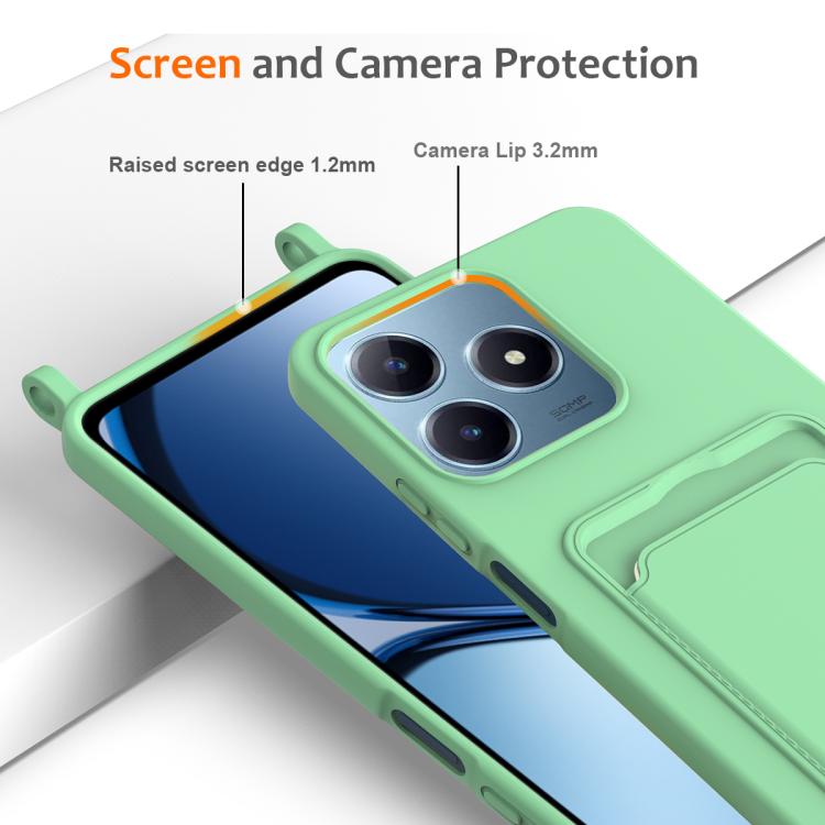 For Realme Note 60 / Note 60x Integrated Card Bag Solid Color Liquid Silicone Phone Case with Lanyard