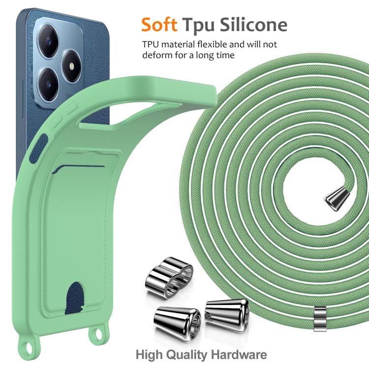For Realme Note 60 / Note 60x Integrated Card Bag Solid Color Liquid Silicone Phone Case with Lanyard