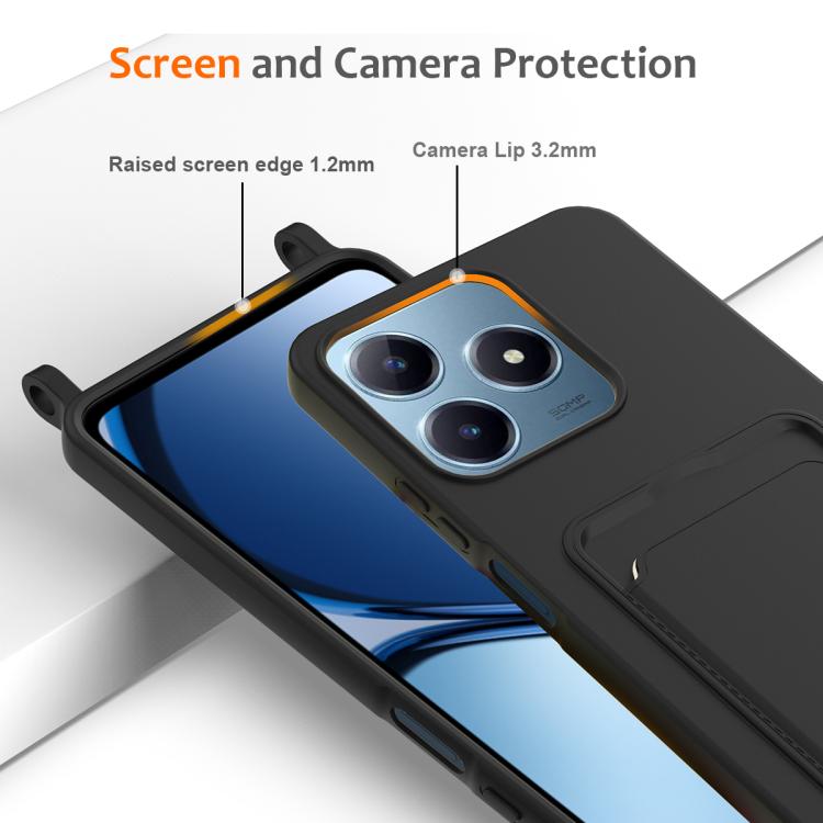 For Realme Note 60 / Note 60x Integrated Card Bag Solid Color Liquid Silicone Phone Case with Lanyard