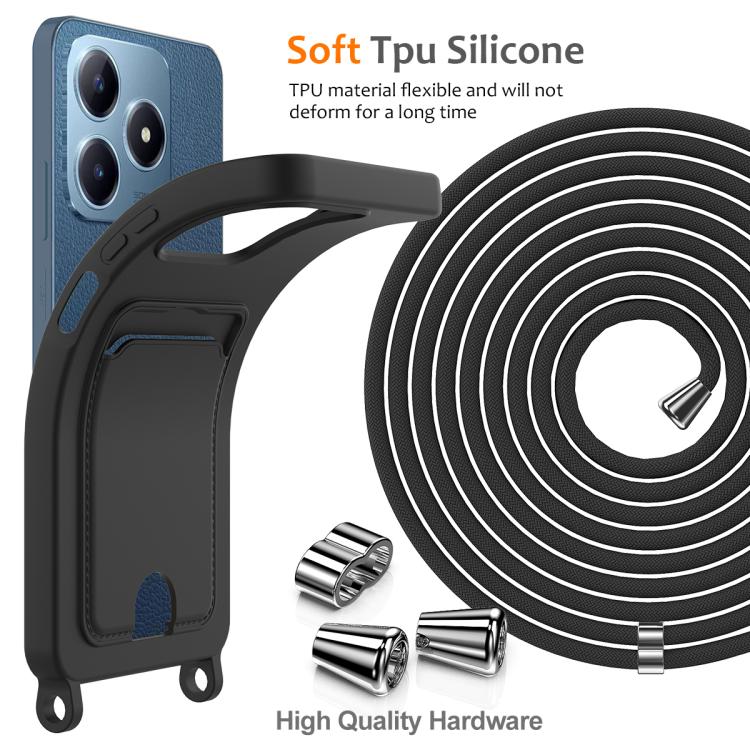 For Realme Note 60 / Note 60x Integrated Card Bag Solid Color Liquid Silicone Phone Case with Lanyard