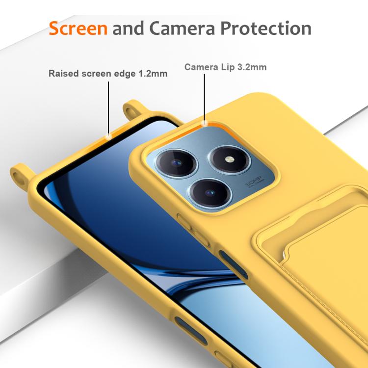 For Realme Note 60 / Note 60x Integrated Card Bag Solid Color Liquid Silicone Phone Case with Lanyard